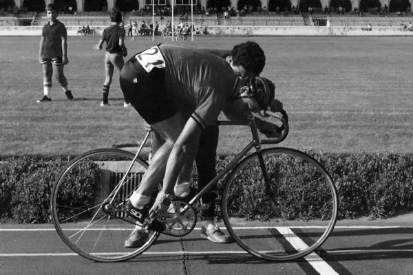 Pantelis Manikaros at the start of the 4000m Pursuit at the 1978 Greek Track Championship, Rhodes Velodrome.