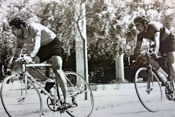 George Vassilakis with Michalis Kountras at the Egaleo criterium in 1974