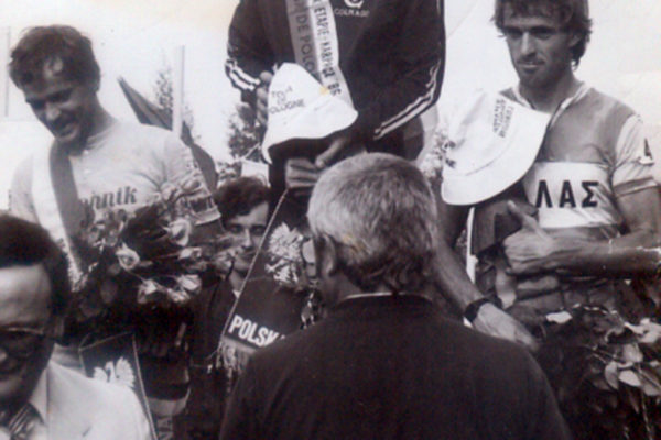 Kanellos Kanellopoulos on the podium at Tour of Poland of 1986